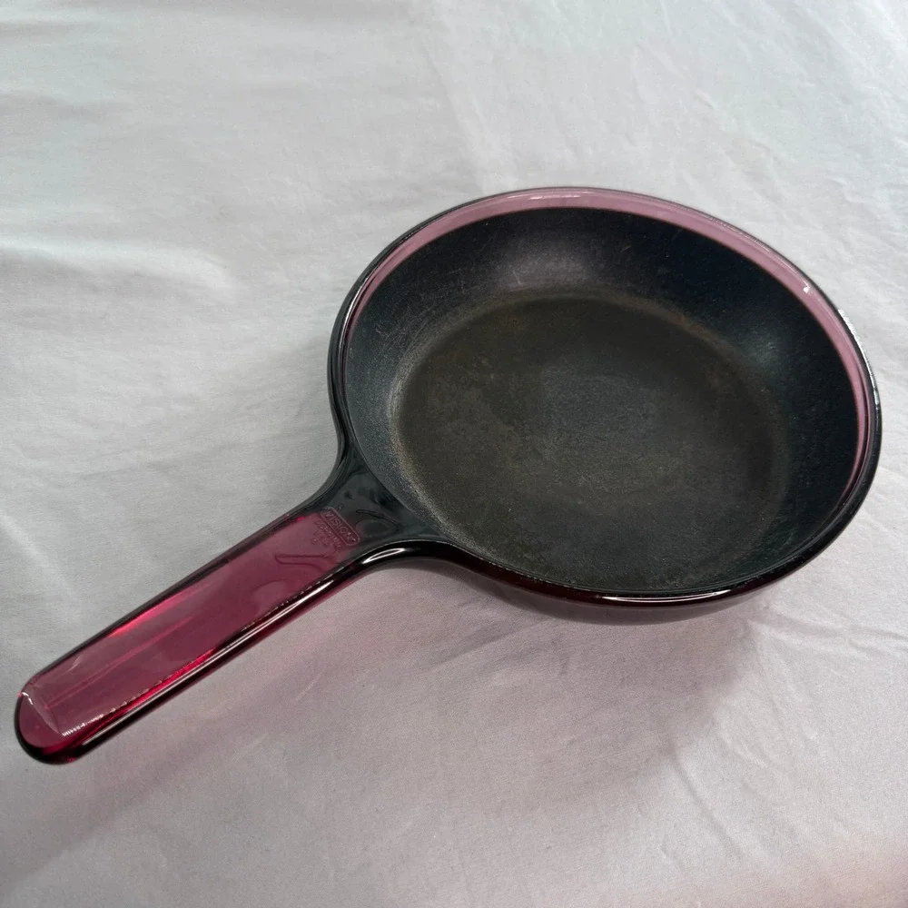 Corning Visions Cranberry Glass 7 Inch Skillet Non-Stick Frying Pan USA Vintage
